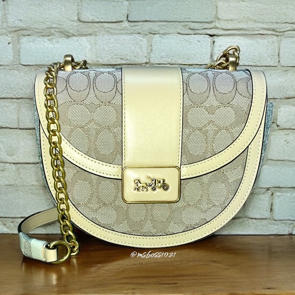 Coach Handbags - Coach Signature Jacquard Alie Saddle Bag in Stone Ivory NWT